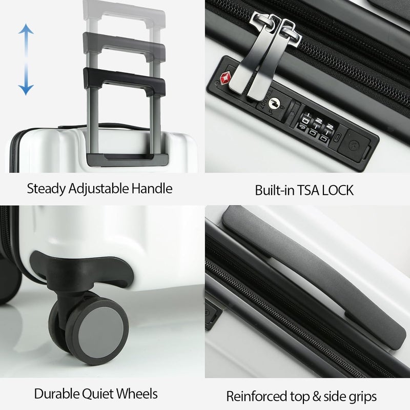 KROSER Hardside Expandable Carry On Luggage with Spinner Wheels & Built-in TSA Lock, Durable Suitcase Rolling Luggage with USB Port, Carry-On 20-Inch, White - Image 4